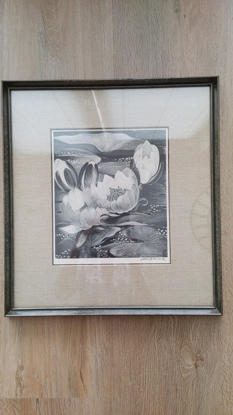 Oude zwart-wit ets van waterlelies van Jan Schonk, Ophalen of Verzenden