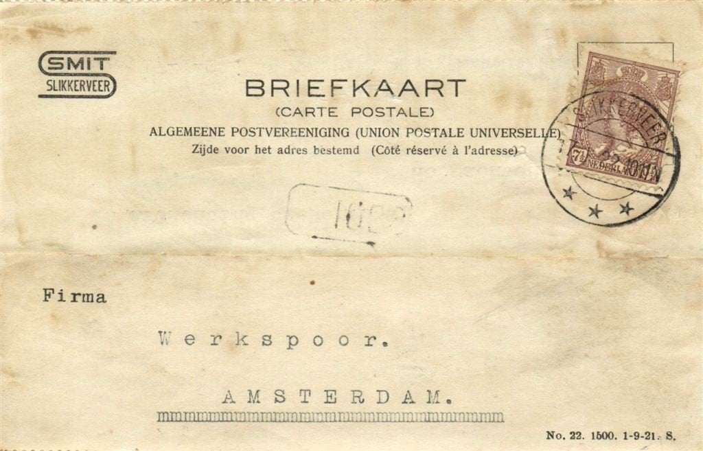 NV Electrotechnische Industrie, Slikkerveer - 01.1922 - brie, Postzegels en Munten, Brieven en Enveloppen | Nederland, Ophalen of Verzenden