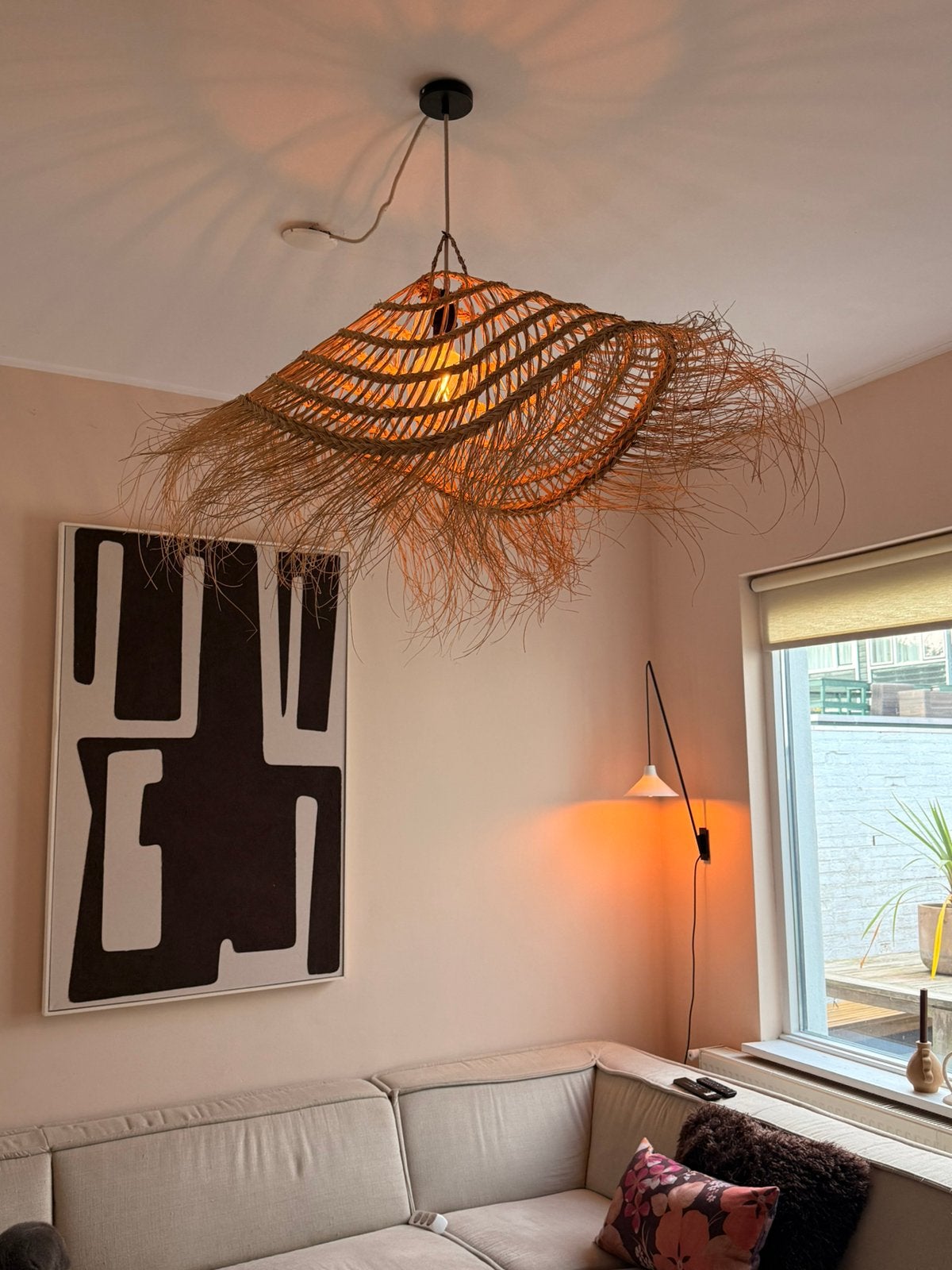 Rotan zeegras hanglamp incl. fitting, Ophalen of Verzenden, Zo goed als nieuw