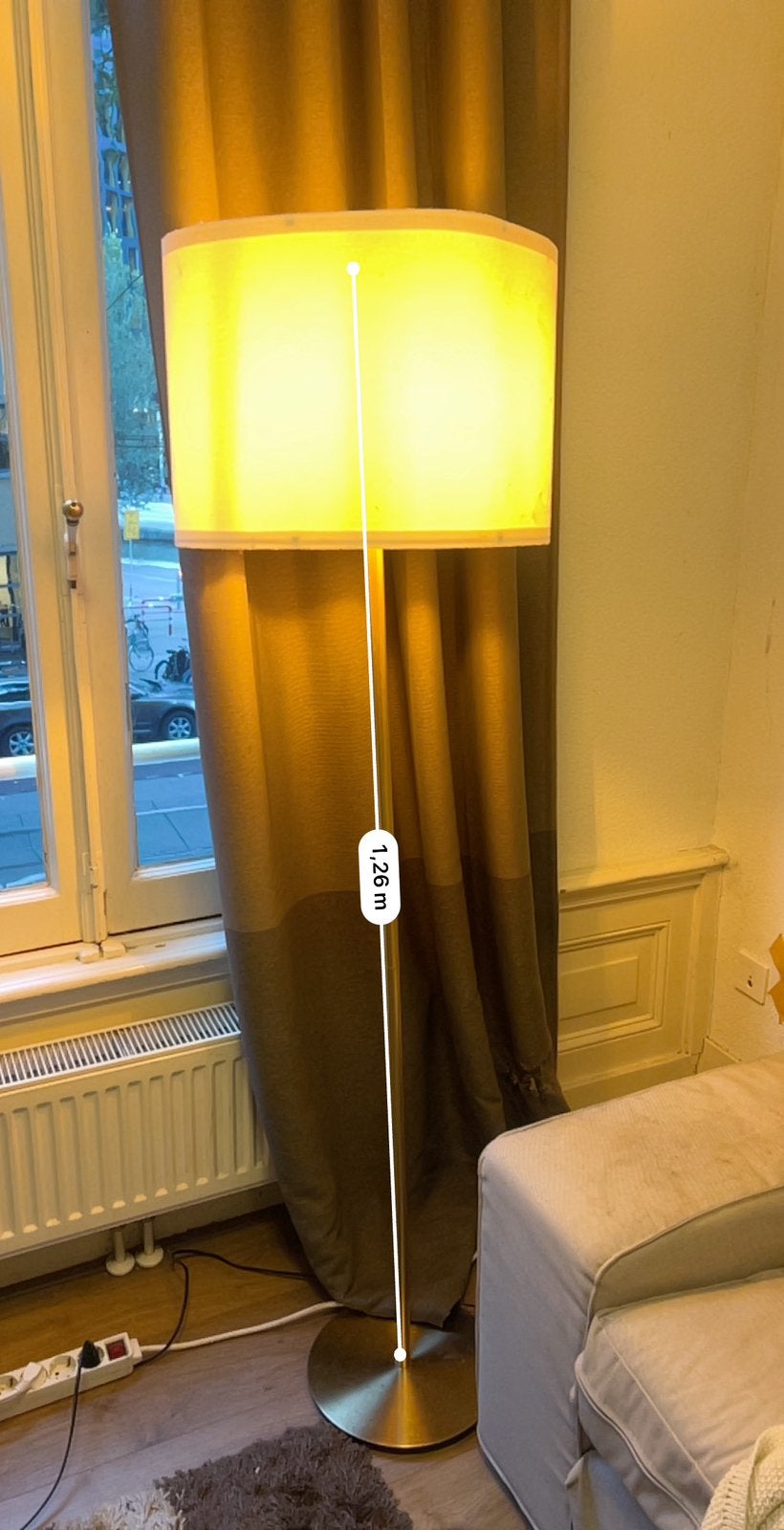 IKEA Floor Lamp – Gold/Brass with Beige Lampshade, Ophalen, Zo goed als nieuw