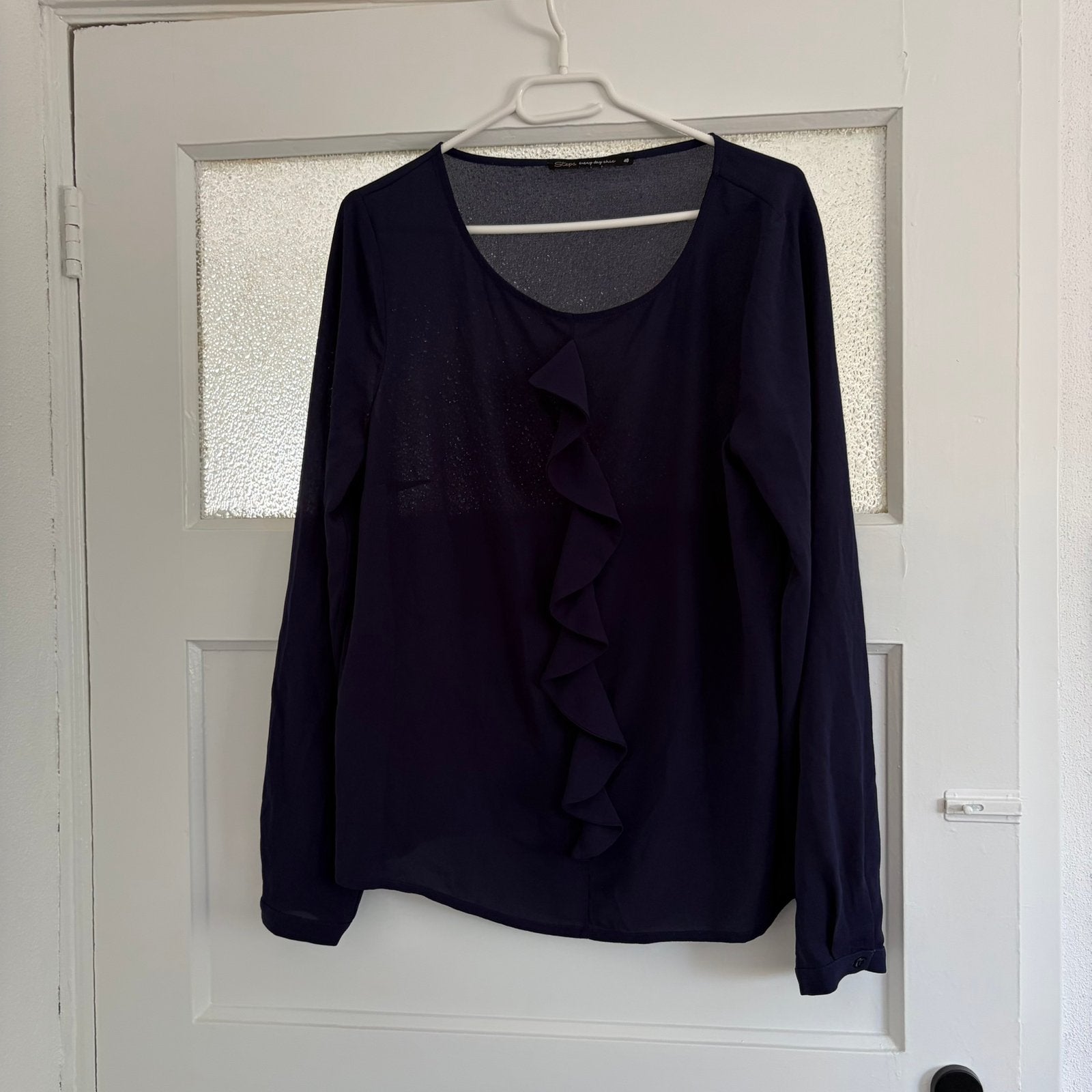 Steps - Donkerblauwe Blouse Met Ruches - Maat L, Verzenden, Gedragen, Maat 38/40 (M), Blauw