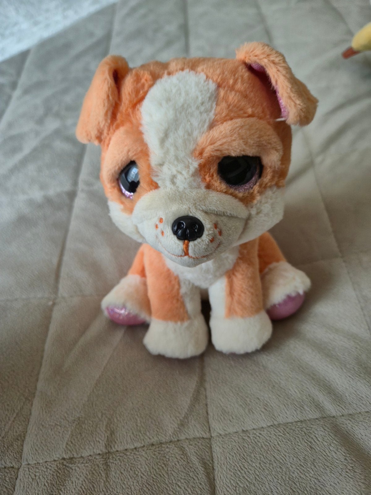 Schattige oranje en witte puppy knuffel, Oranje, Zo goed als nieuw, Klein (minder dan 20 cm), Hond