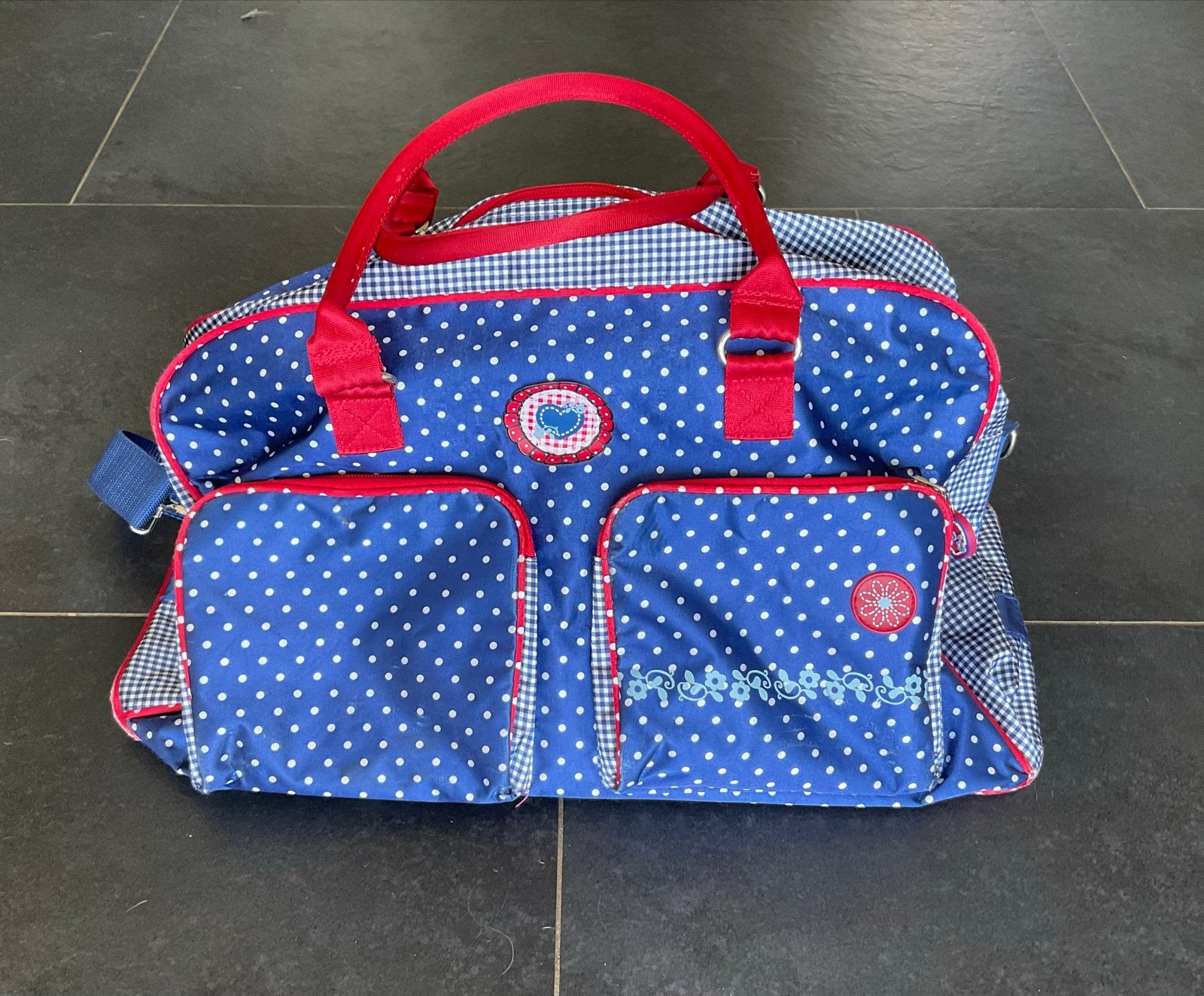 Leuke blauwe luiertas met stippen en ruitjespatroon, Verzorgingstas, Blauw, Gebruikt, Overige merken