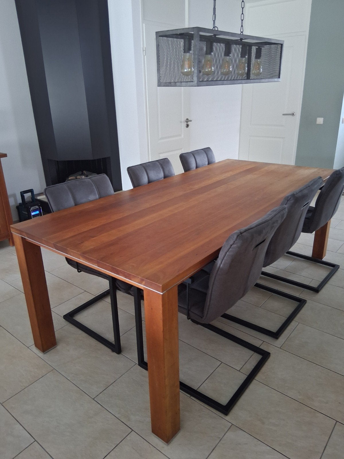 eettafel 220x100 kersenhout, Huis en Inrichting, Tafels | Eettafels, Ophalen, Gebruikt, 200 cm of meer, Kersenhout