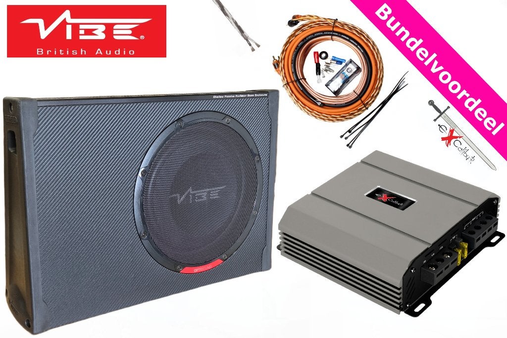 Platte VIBE Subwoofer kist + versterker + kabels (KOOPJE).., Auto diversen, Autospeakers, ., Ophalen of Verzenden, Zo goed als nieuw