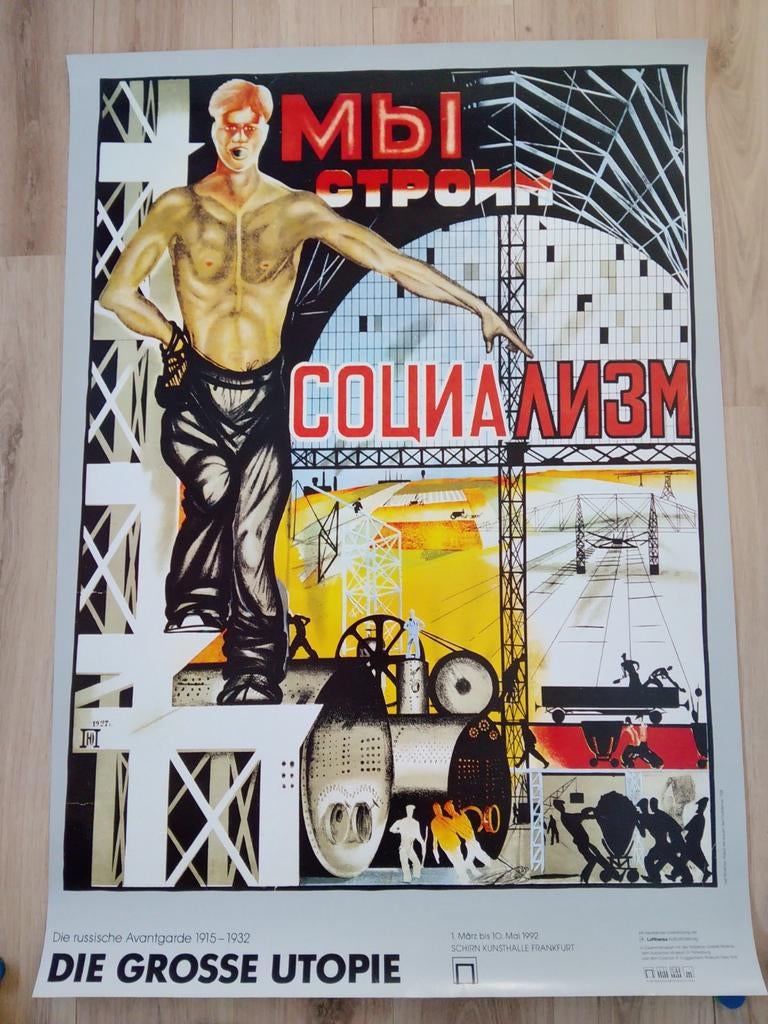 Vintage Poster: Wij Bouwen Socialisme - Die Grosse Utopie, Verzamelen, Rechthoekig Staand, Ophalen of Verzenden, Zo goed als nieuw