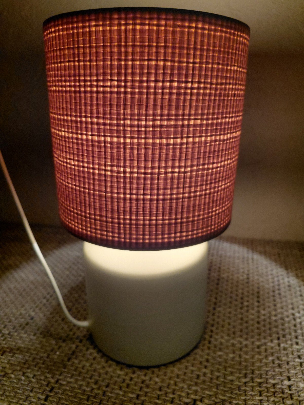 Vintage tafellamp met rieten kap - 14 cm hoog, Ophalen of Verzenden