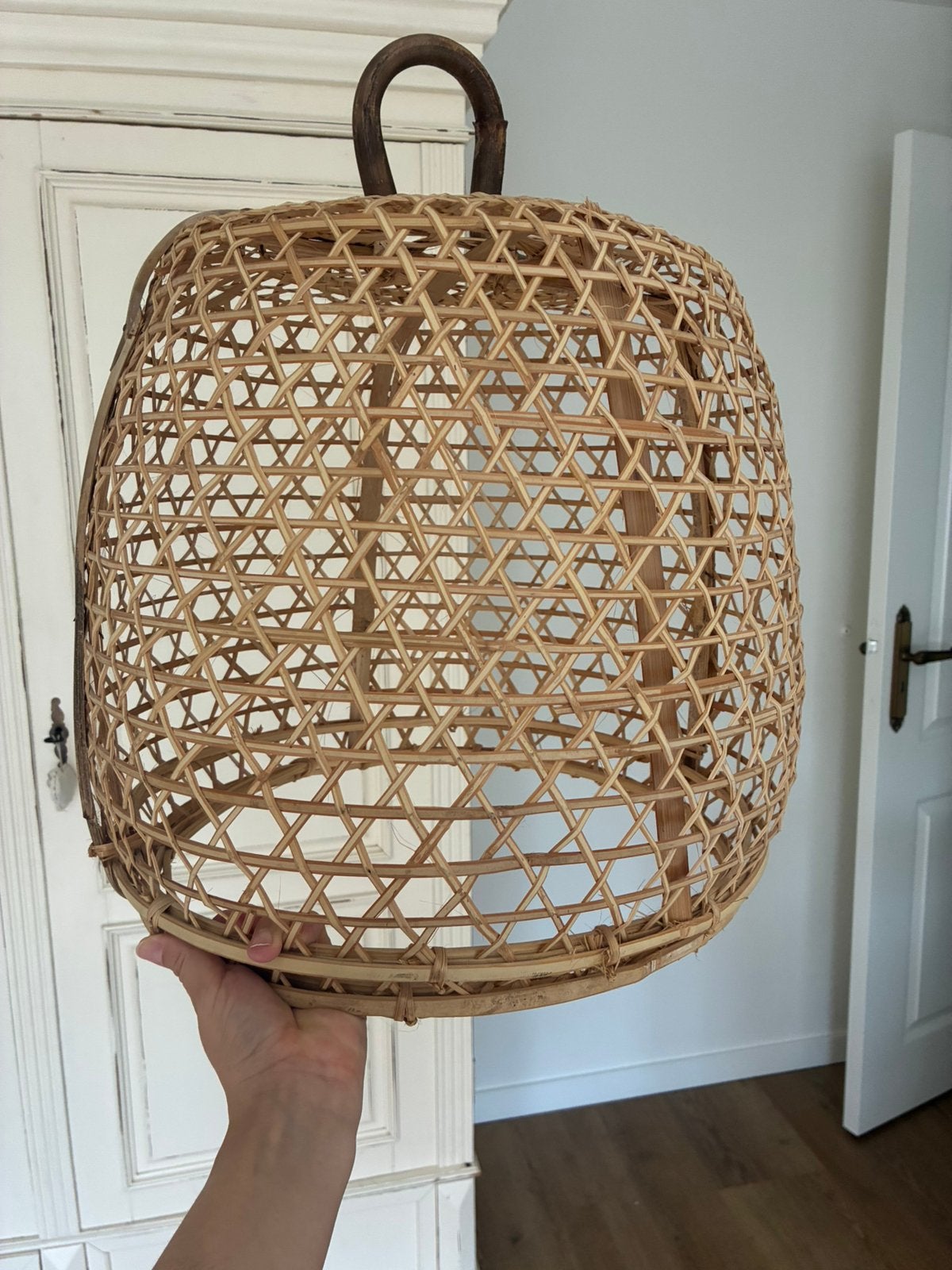 Hanglamp hanenmand / riet / rotan, Ophalen, Zo goed als nieuw