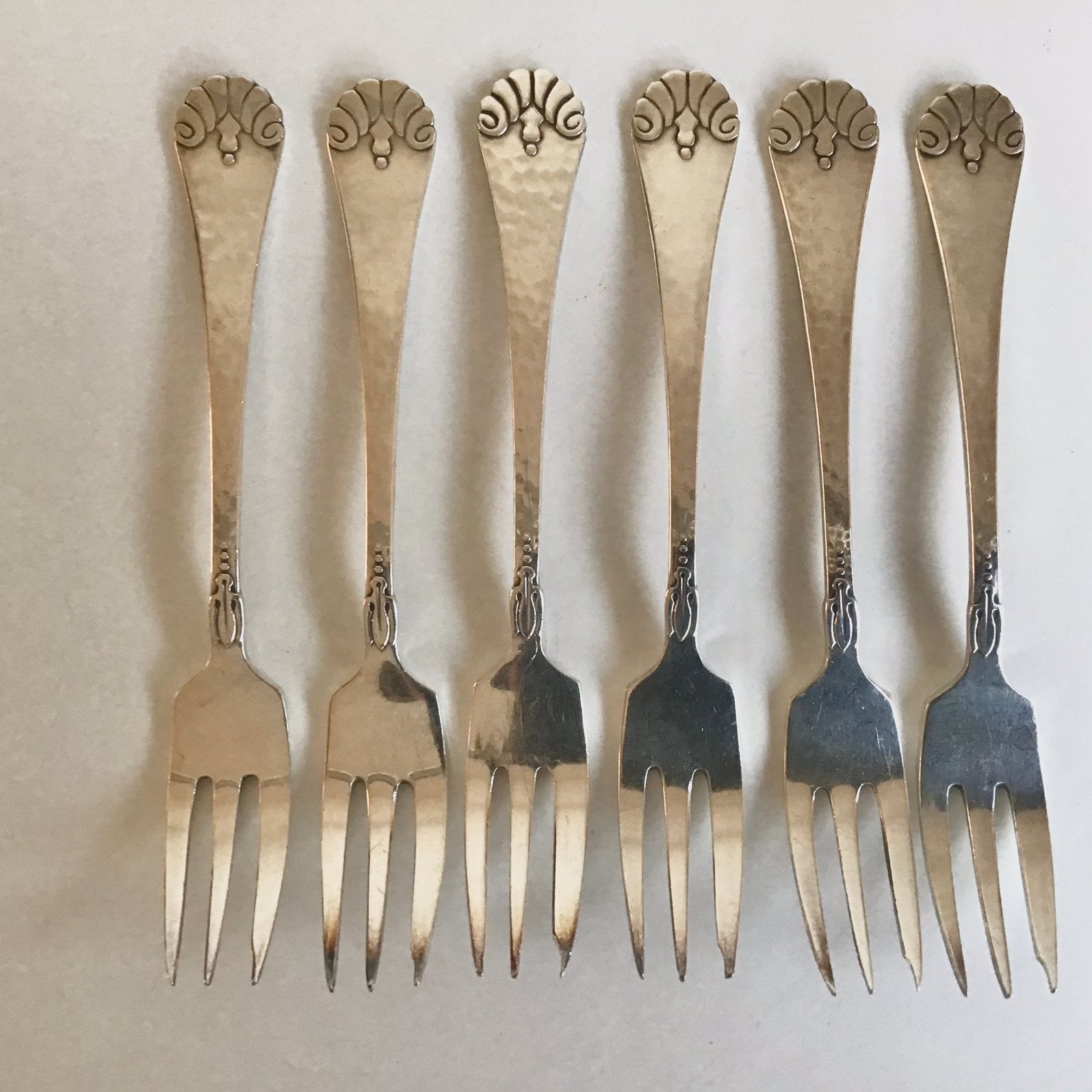 6x verzilverde gebaksvorkjes vorkjes - Gero - Art Deco, Ophalen of Verzenden
