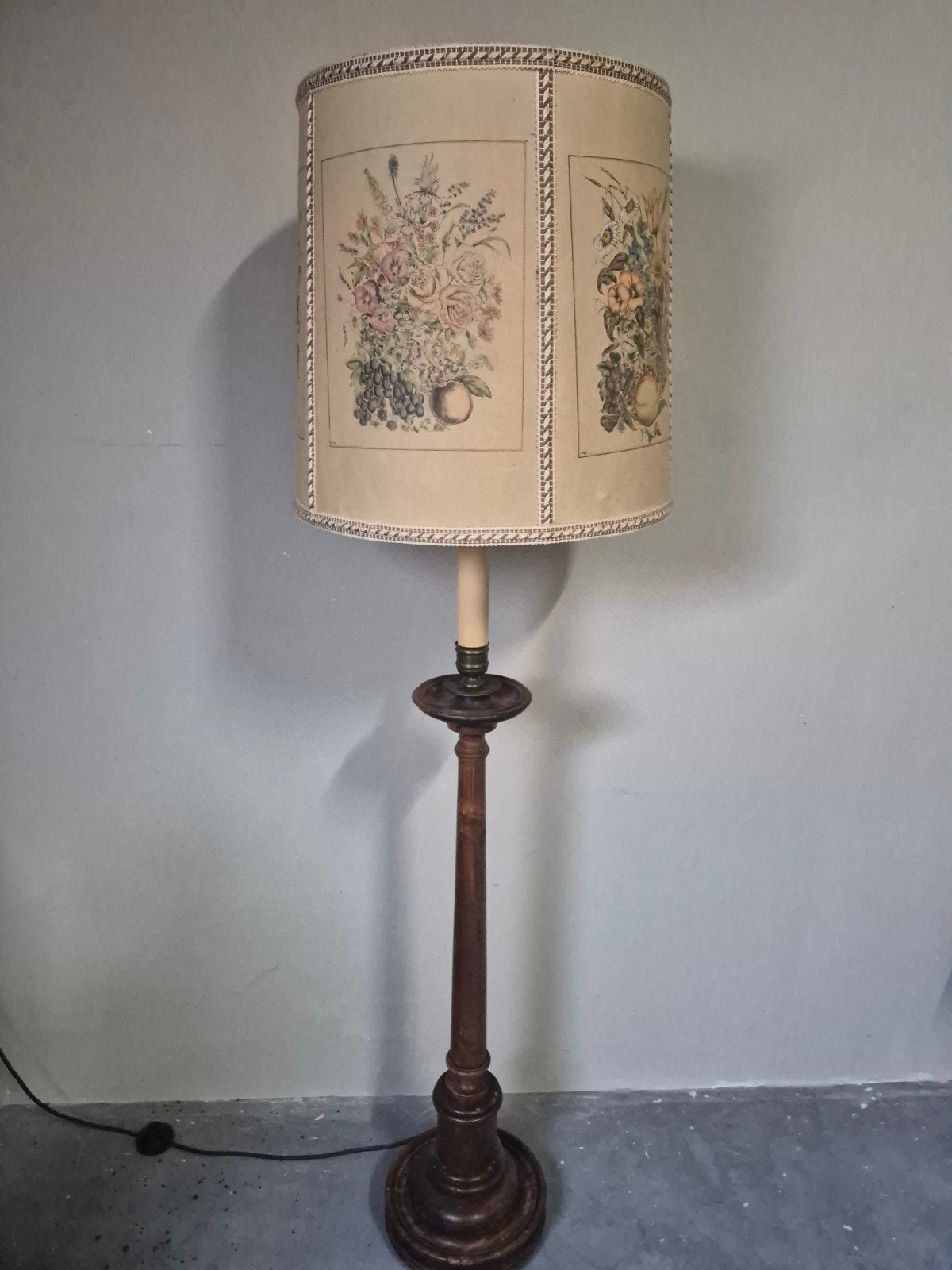 Vintage staande lamp met bloemenprint kap, Antiek en Kunst, Ophalen