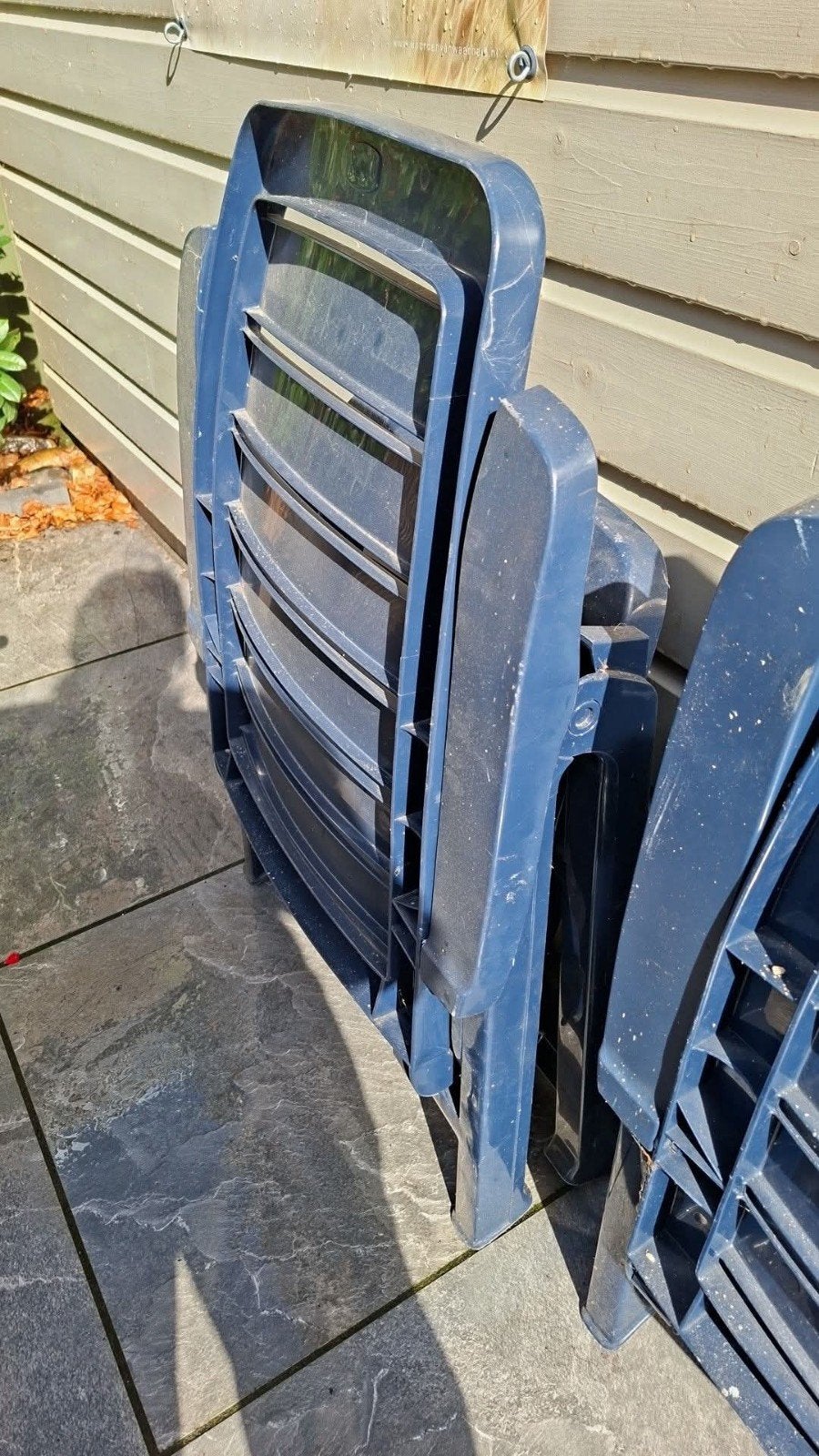 Gratis 4 blauwe jardin tuinstoelen, Tuin en Terras, Ophalen, Gebruikt, Kunststof