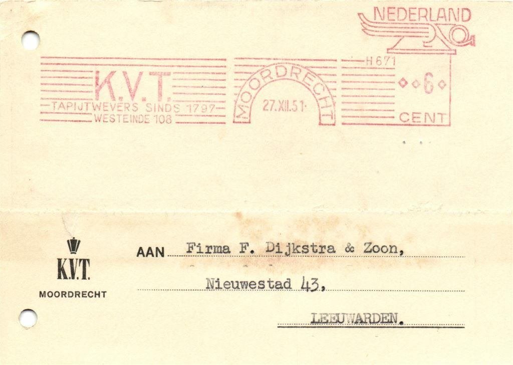 K.V.T. Moordrecht - 12.1951 - briefkaart, Ophalen of Verzenden, Briefkaart