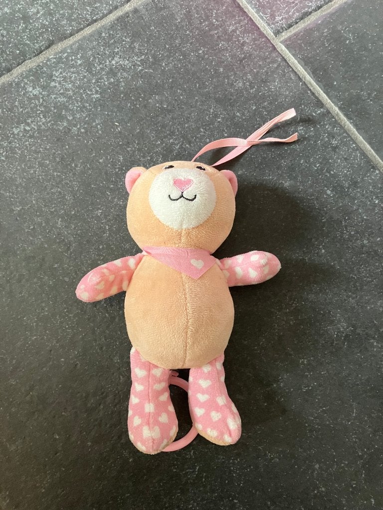 Bruin met roze muziekdoosje beertje, Ophalen of Verzenden, Gebruikt, Mobiel, Met geluid