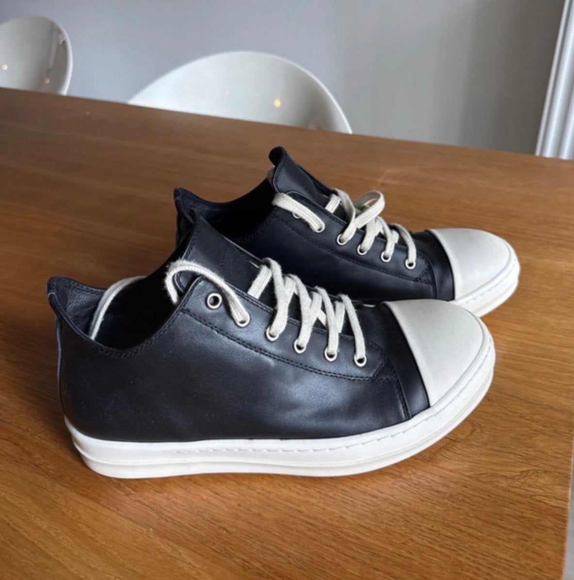 Rick Owens Ramones Low Sneakers - Zwart/Wit Leer, Verzenden, Zwart, Sneakers of Gympen, Zo goed als nieuw