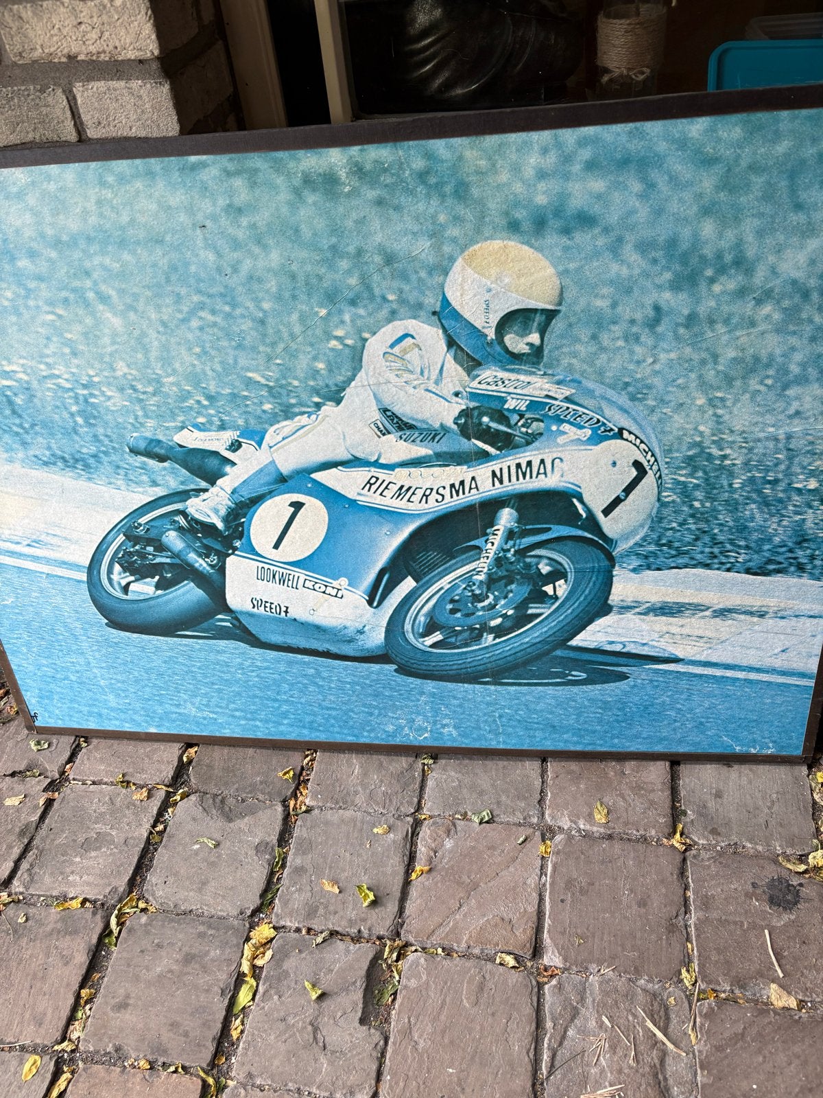 Wil Hartog poster op hout - Vintage Motorsport, Ophalen, Gebruikt, Rechthoekig Liggend, Canvas of Doek