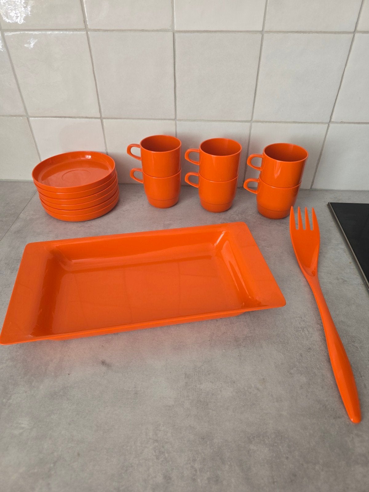 Mepal Camping Servies retro vintage oranje, Ophalen, Zo goed als nieuw