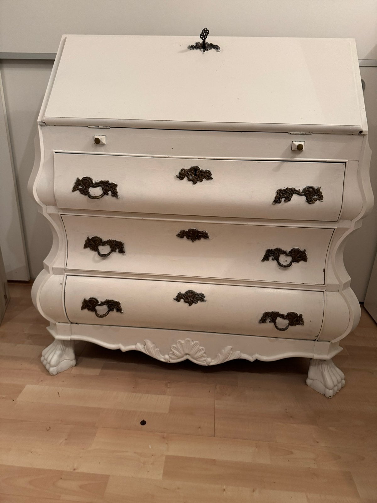 Antiek wit secretaire bureau met lades, Ophalen