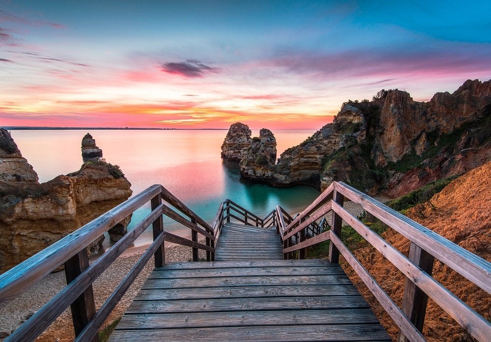Algarve strand fotobehang Praia de Camilo, Fotobehang4you, Huis en Inrichting, Stoffering | Behang, Verzenden, Fotobehang