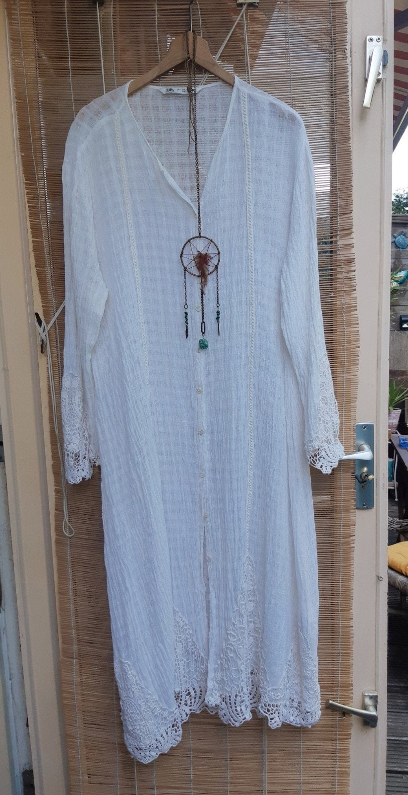 Zara crème wit linnen lange jurk ibiza maxi dress M L, Maat 42/44 (L), Ophalen of Verzenden, Gedragen, Onder de knie