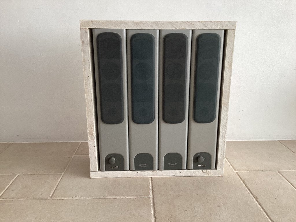 4 speakers met steigerhouten bekisting, Speakerset, Ophalen of Verzenden, Zo goed als nieuw, 60 tot 120 watt