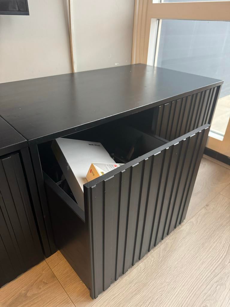 MAG WEG VOOR €250 - 3x Woood Opbergbank Gravure Grenen Zwart, Ophalen of Verzenden, Zo goed als nieuw