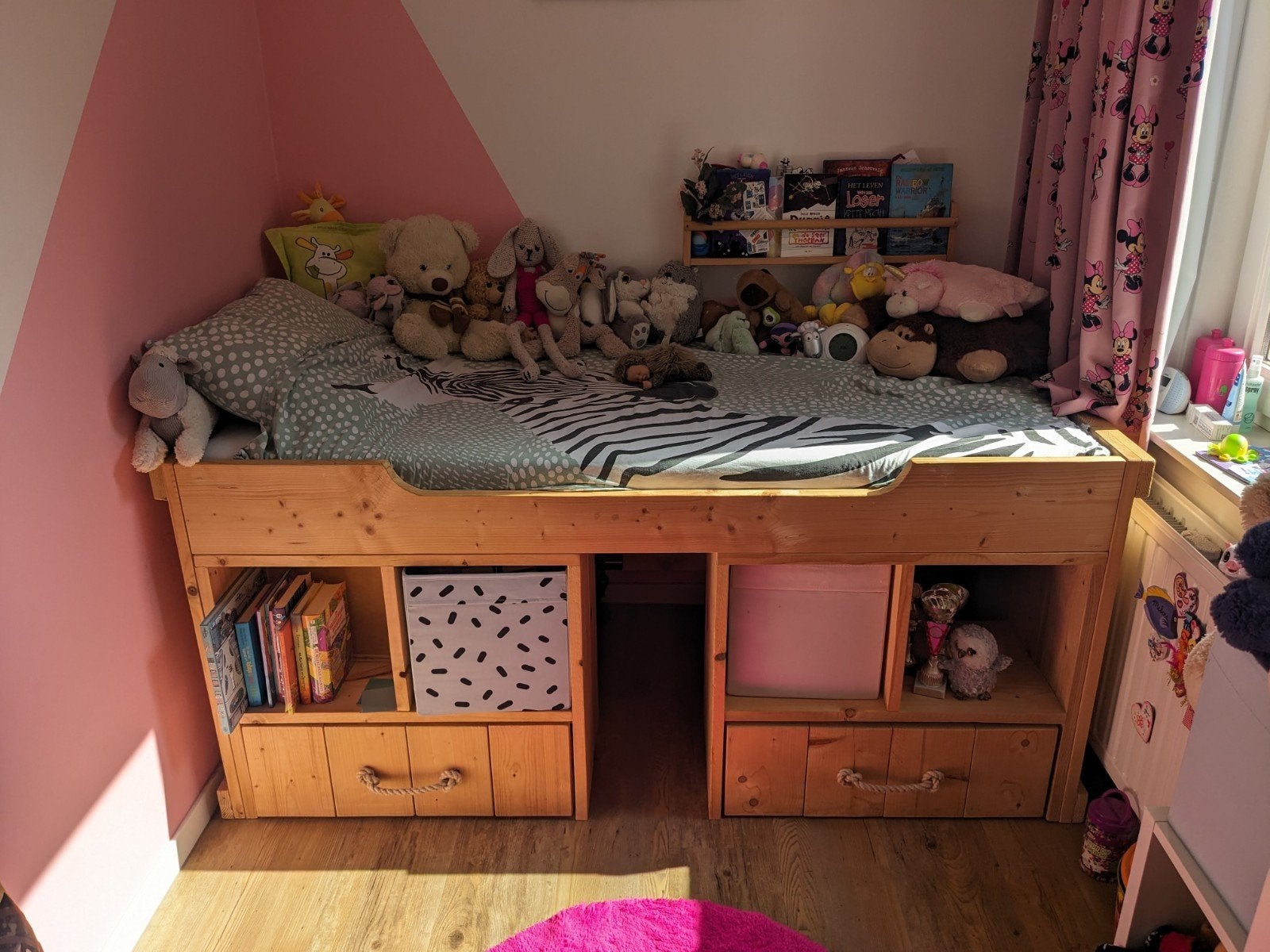 Steigerhouten kajuitbed met opberg en speelruimte 190x96x85, Huis en Inrichting, Slaapkamer | Bedden, 90 cm, Eenpersoons, Bruin