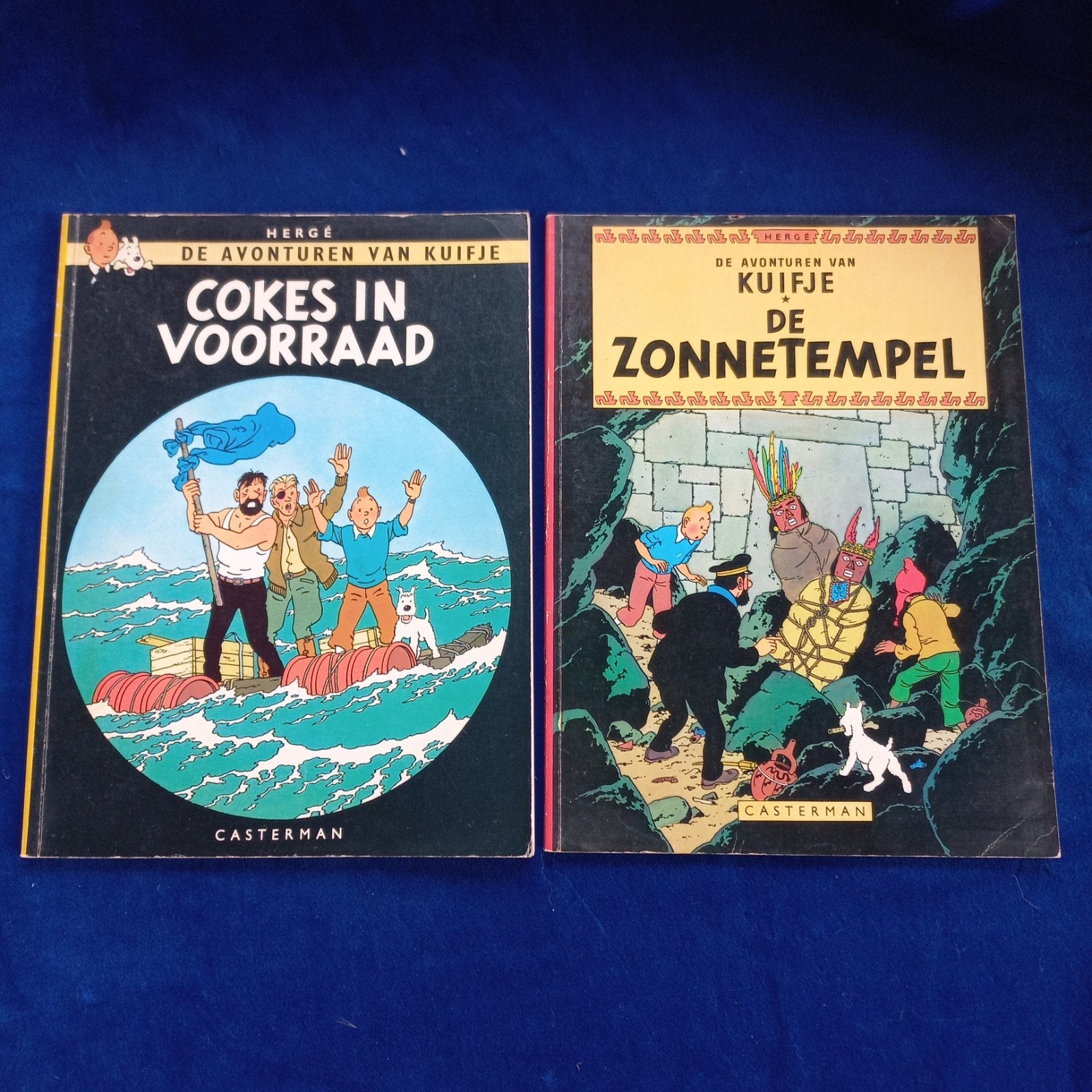 De Avonturen van Kuifje: Cokes in Voorraad & De Zonnetempel, Meerdere stripboeken, Ophalen of Verzenden, Gelezen, Hergé