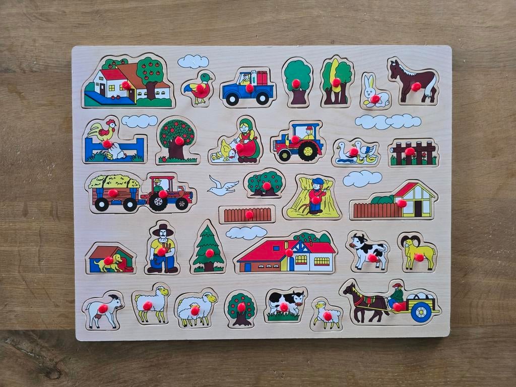 JohnToy - houten knopjespuzzel inlegpuzzel, Ophalen, 2 tot 4 jaar, 10 tot 50 stukjes, Zo goed als nieuw