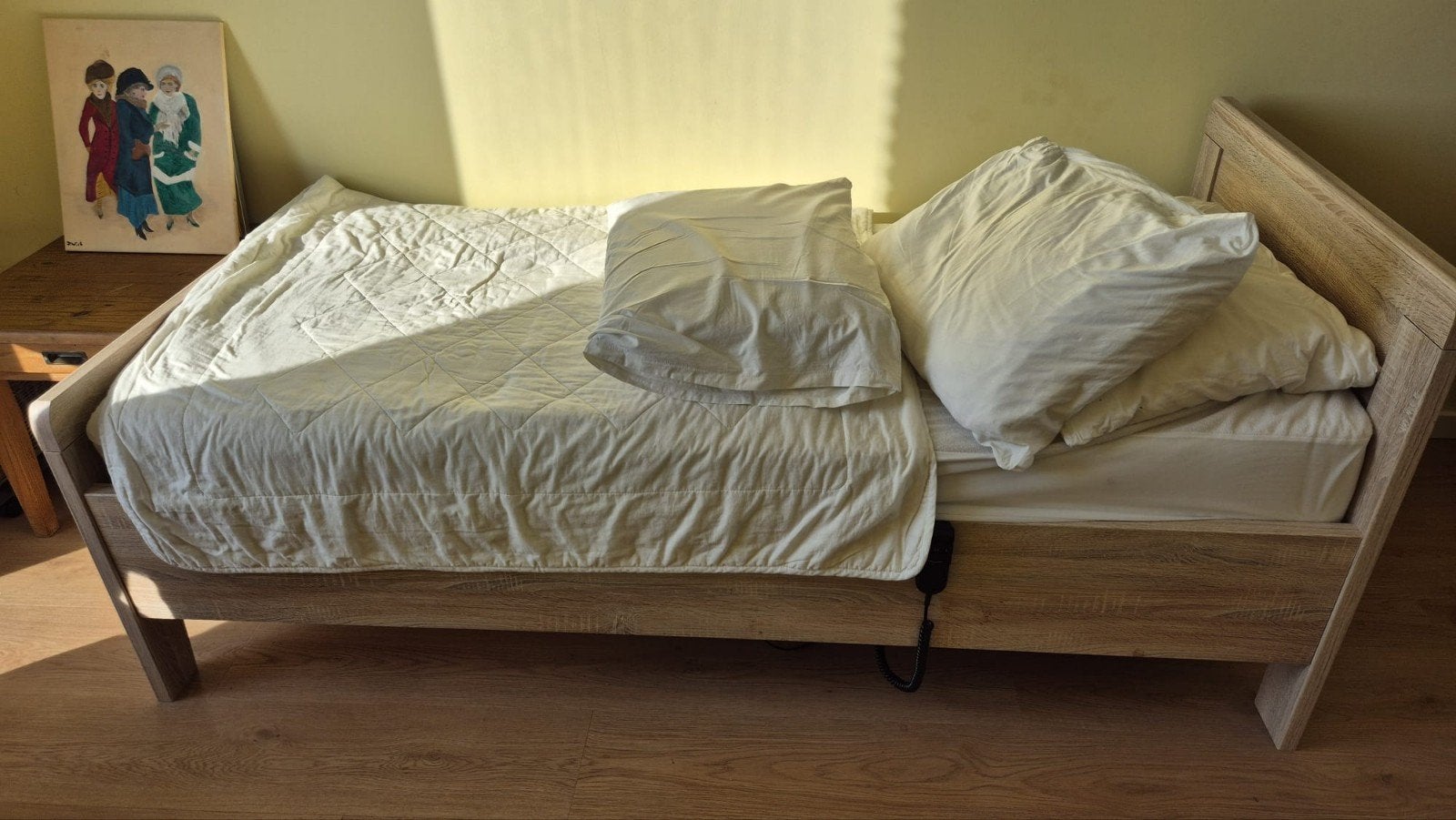 Seniorenbed met verstelbare lattenbodem, Ophalen, 90 cm, 200 cm, Hout