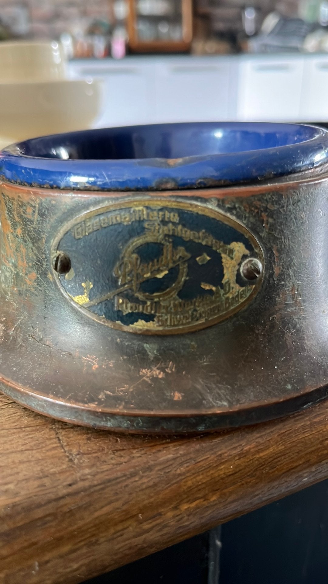 Antiek Pfaudler asbak schaaltje koper blauw emaille 1920, Ophalen of Verzenden
