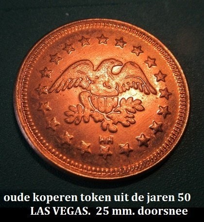 LAS VEGAS, oude, jaren 50, koperen speeltoken, Postzegels en Munten, Penningen en Medailles, Ophalen of Verzenden, Overige materialen