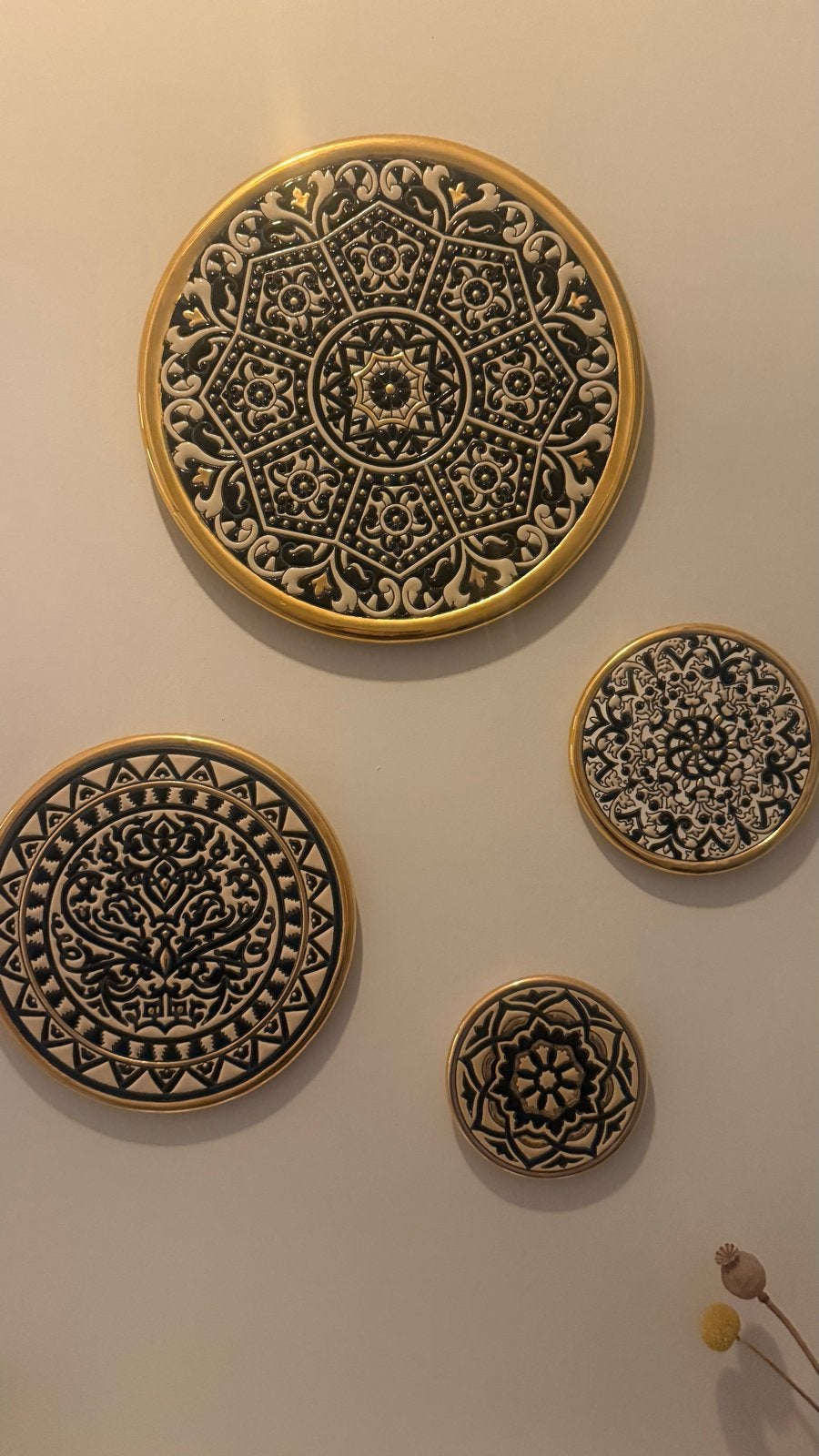 Set van 4 Oosterse Wandborden - Zwart, Wit & Goud, Oosters, Meerkleurig, Steen/keramiek, Ophalen of Verzenden