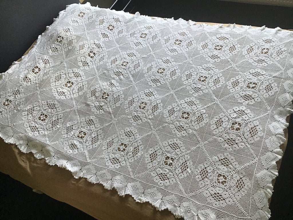 Vintage gehaakte sprei/deken, wit, handgemaakt, Ophalen, Gebruikt, Overige maten, Wit
