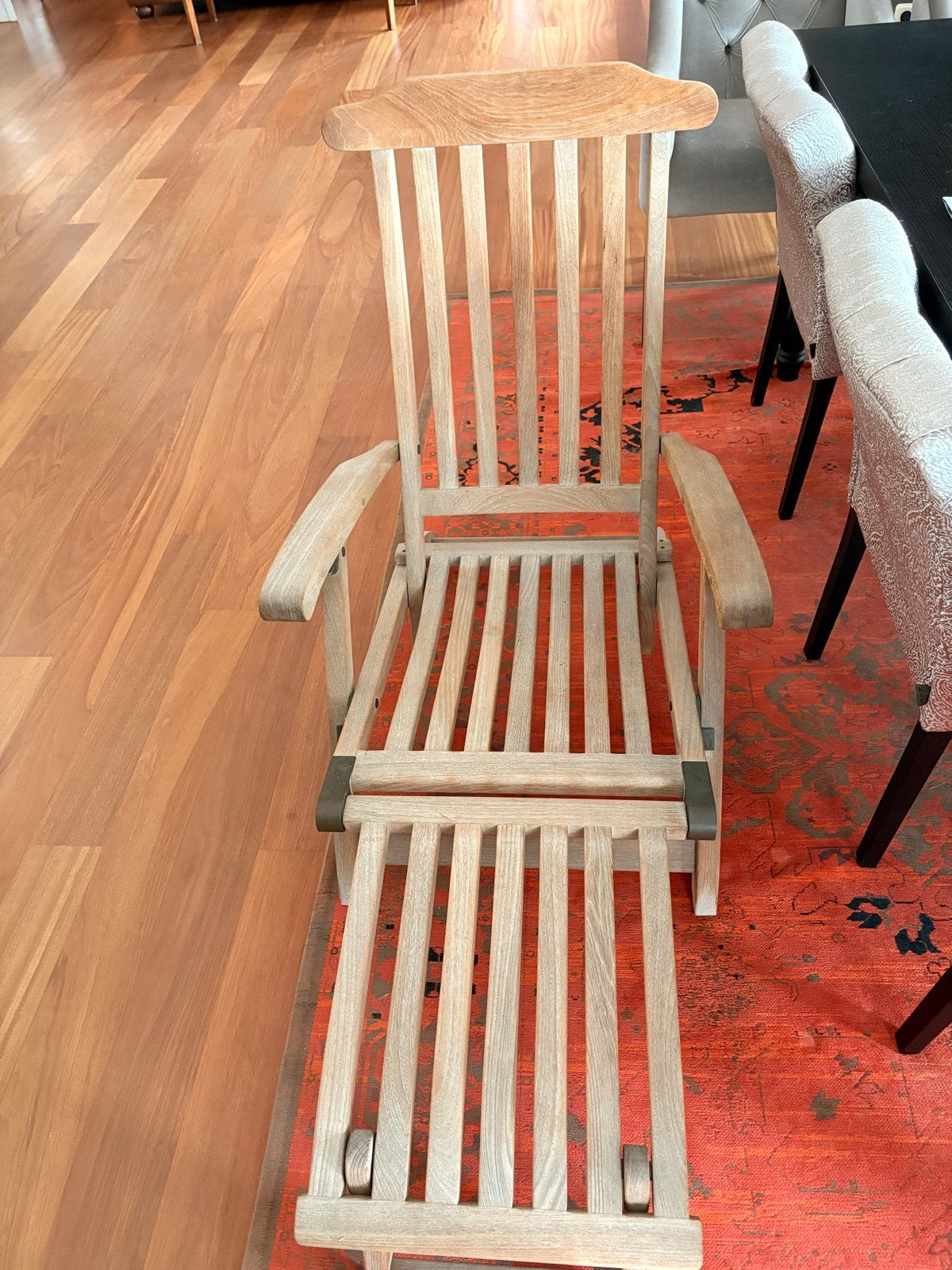 2 Teakhouten Teak and Garden deckchairs met voetenbank, Tuin en Terras, Ophalen, Gebruikt, Teakhout, Verstelbaar