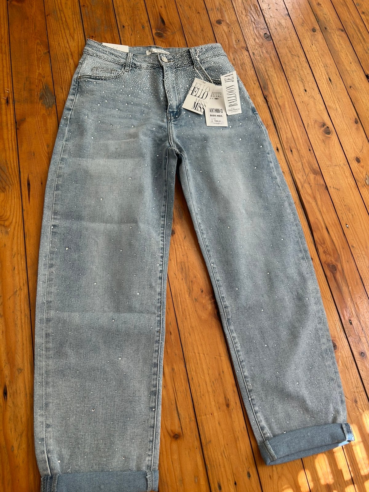 nieuwe jeans met glitters van hello Miss maat 38, Ophalen of Verzenden, Nieuw, Blauw, W30 - W32 (confectie 38/40)