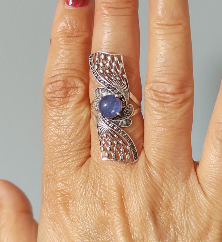 zilveren ring met natuurlijke Tanzaniet steen zilver 925, 18 tot 19, O.T., Blauw, Nieuw