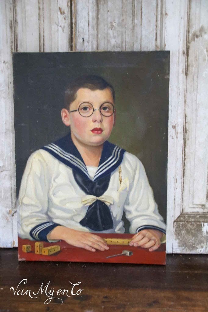 Antiek groot jongensportret, Antiek en Kunst, Ophalen of Verzenden
