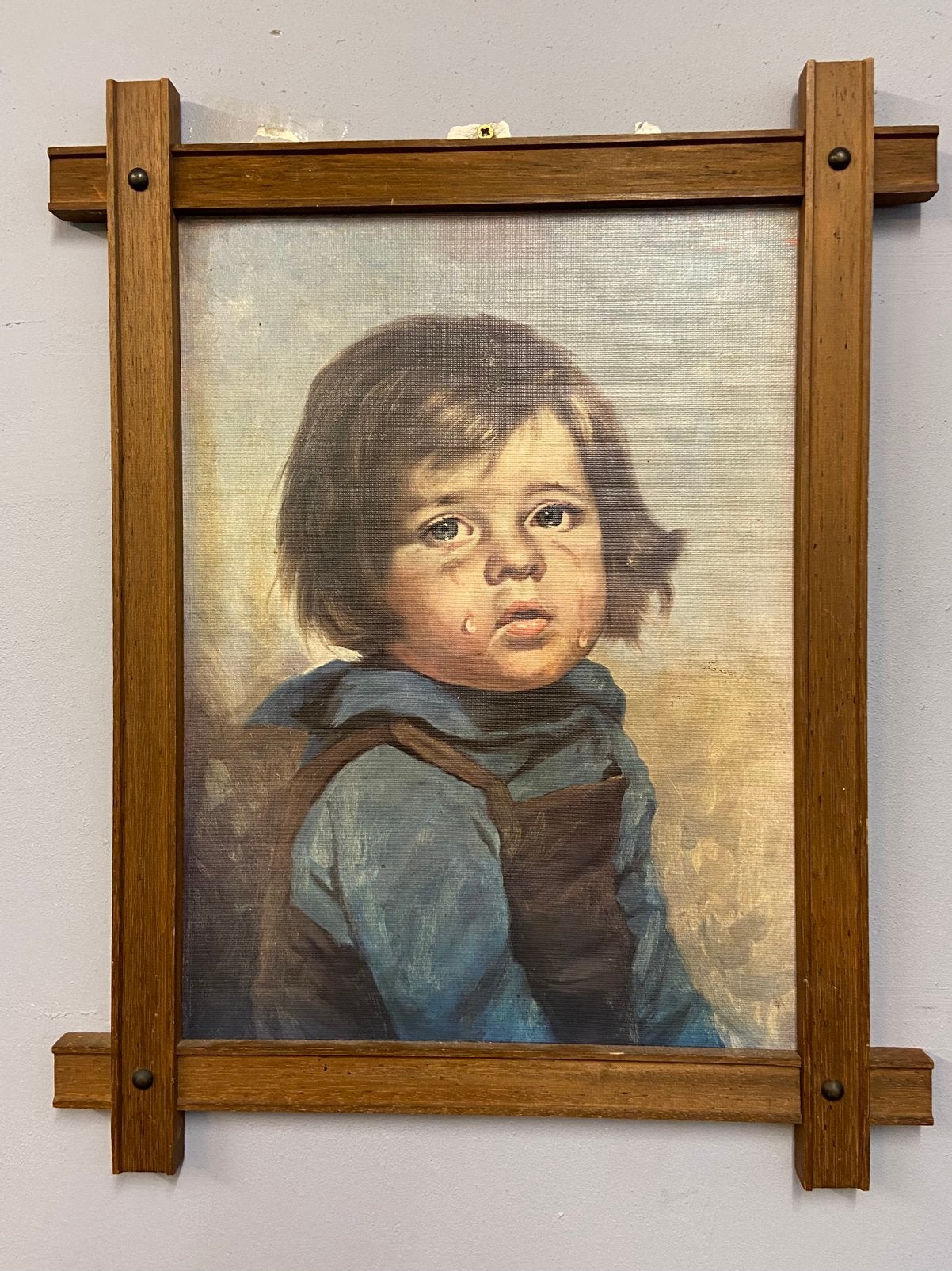 Vintage jongetje met traan schilderij jaren 70, Huis en Inrichting, Woonaccessoires | Schilderijen, Tekeningen en Foto's, Zo goed als nieuw