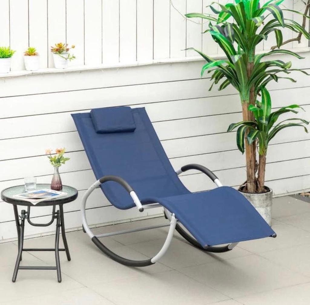 Comfortabele Blauwe Schommel Ligstoel met Hoofdkussen NIEUW, Nieuw, Ophalen of Verzenden, A, Metaal