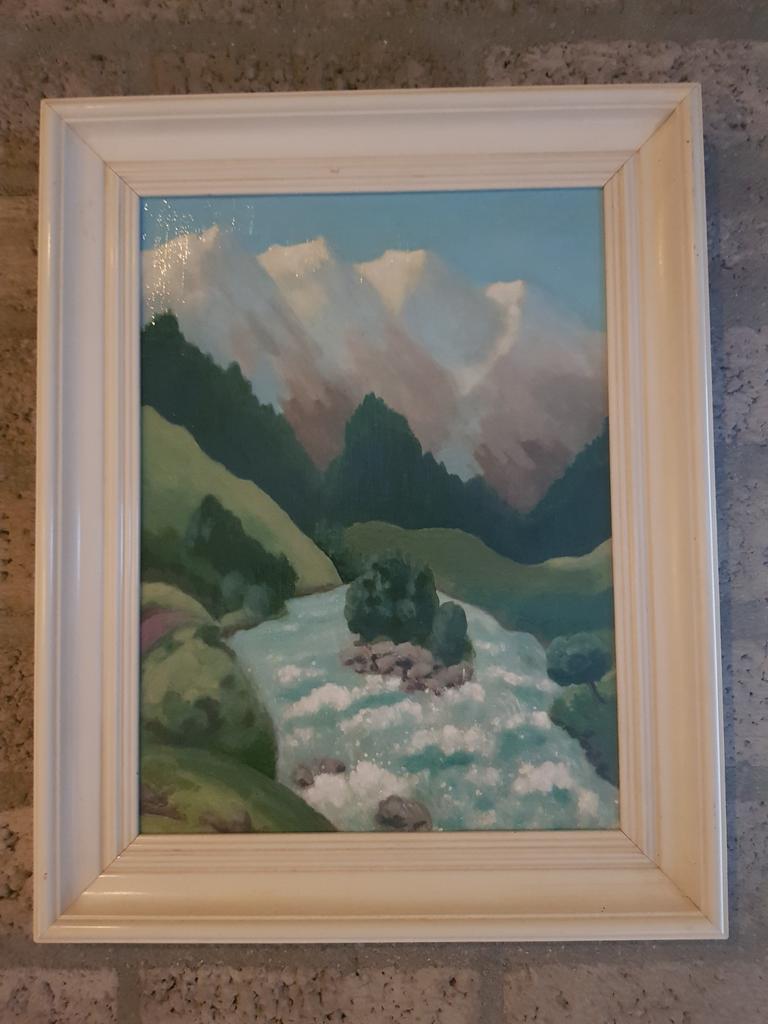 Schilderij, berglandschap, acryl, Ophalen