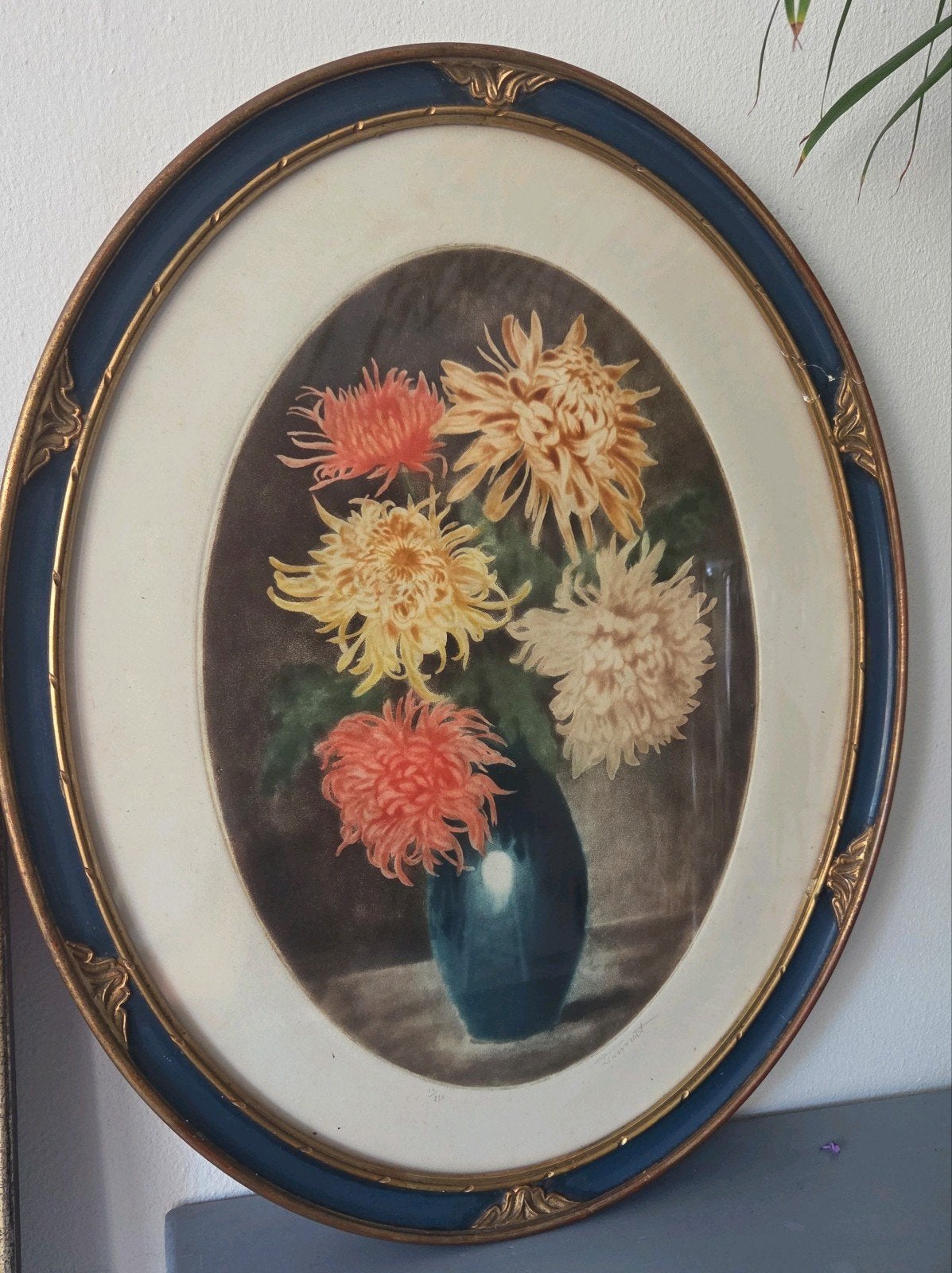 oud Frans bloemen schilderij zeefdruk gesigneerd en genummer, Ophalen