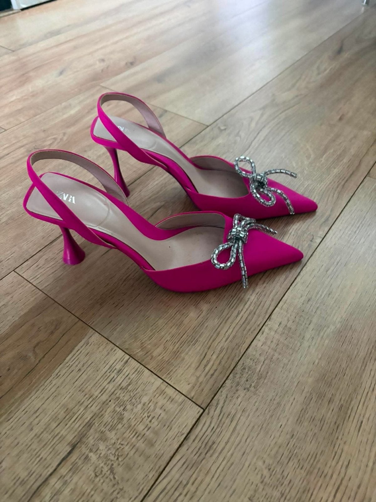 Zara fuchsia slingback pumps met strik - Maat 40, Ophalen, Zo goed als nieuw, Roze, Pumps