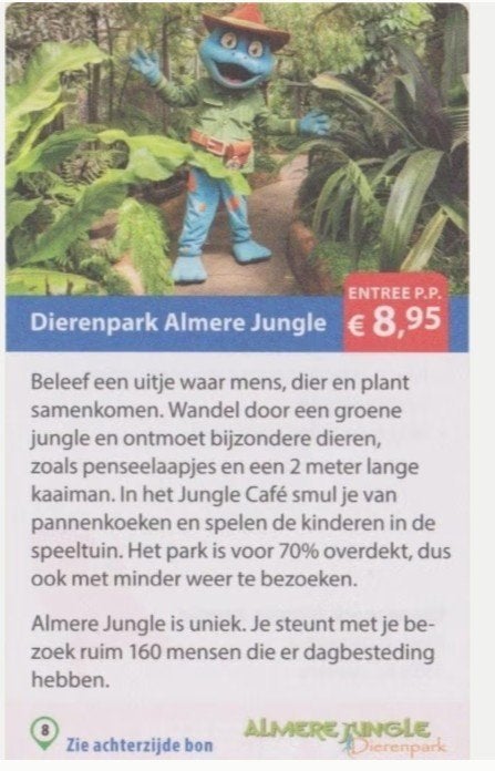 Dierenpark Almere Jungle kortingsbon, Drie personen of meer, Kortingskaart