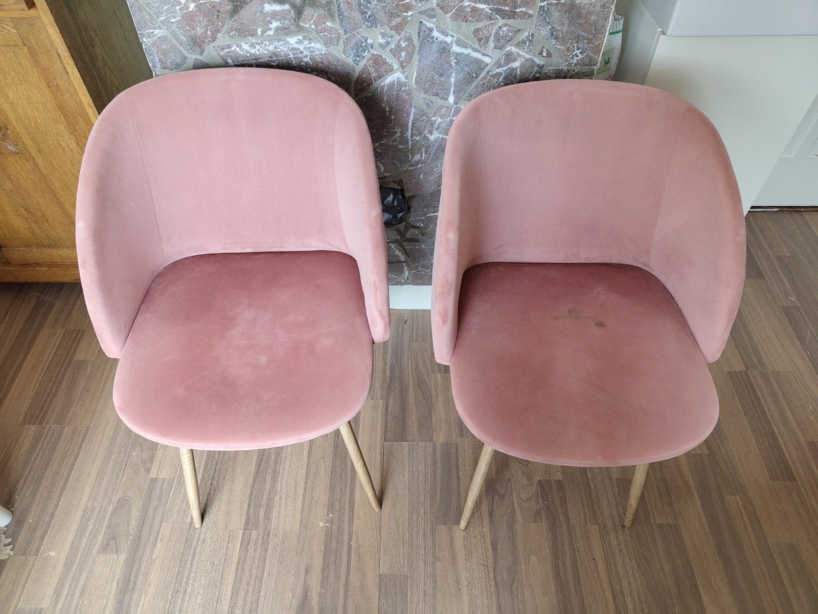 Sostrene Grene oud roze velvet stoelen, Huis en Inrichting, Stoelen, Ophalen, Gebruikt, Overige kleuren, Twee