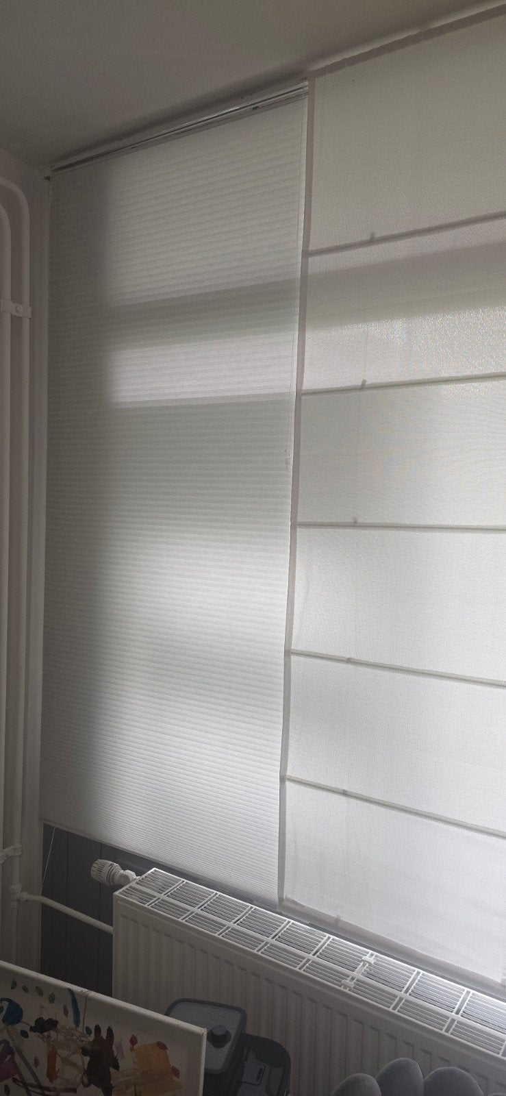 Witte vouwgordijnen en plisségordijn - set, Huis en Inrichting, Ophalen, Gebruikt, Wit, Lichtdoorlatend