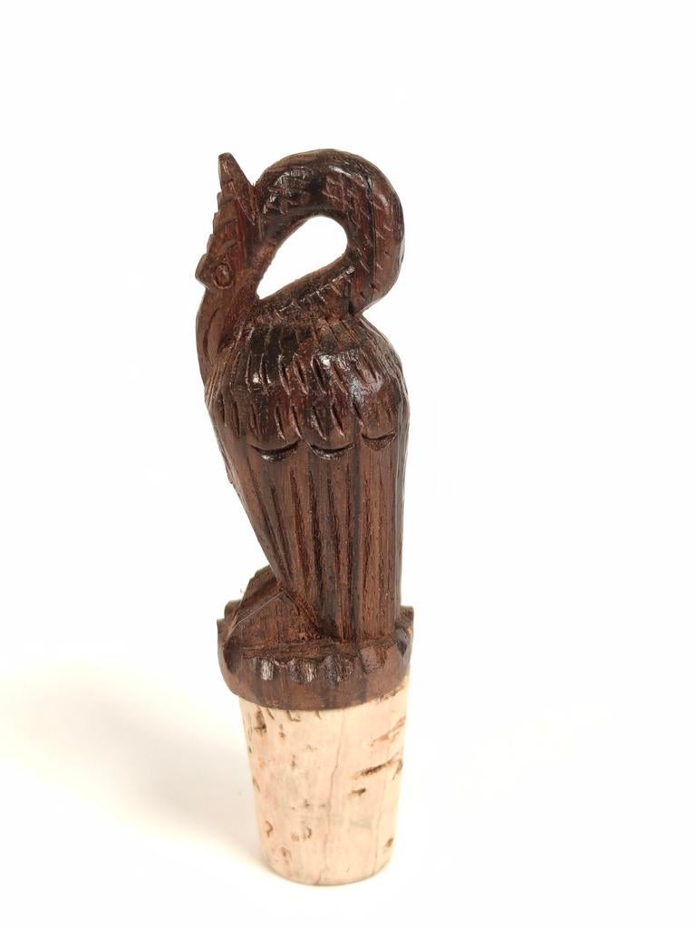 Houten flessen stop, kurk voor wijnfles. Houtsnijwerk vogel, Ophalen of Verzenden