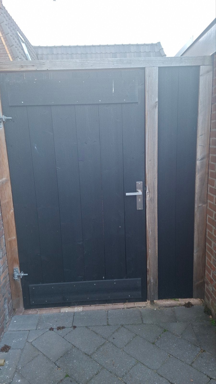 Houten poort met ombouw - 110,5x194 cm, Gebruikt, Overige typen, Minder dan 200 cm, Hout