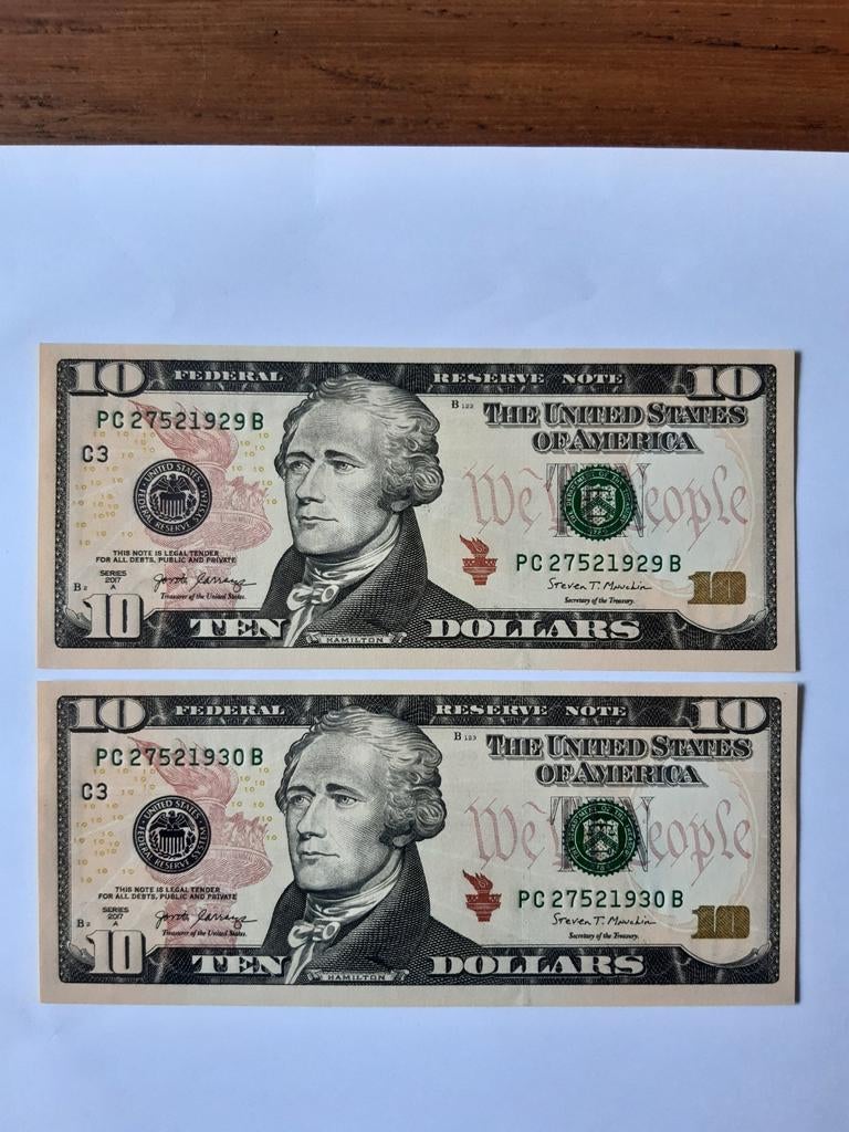 2x10 dollar 2017 usa ongebruikt kk f.3.8, Ophalen of Verzenden, Noord-Amerika