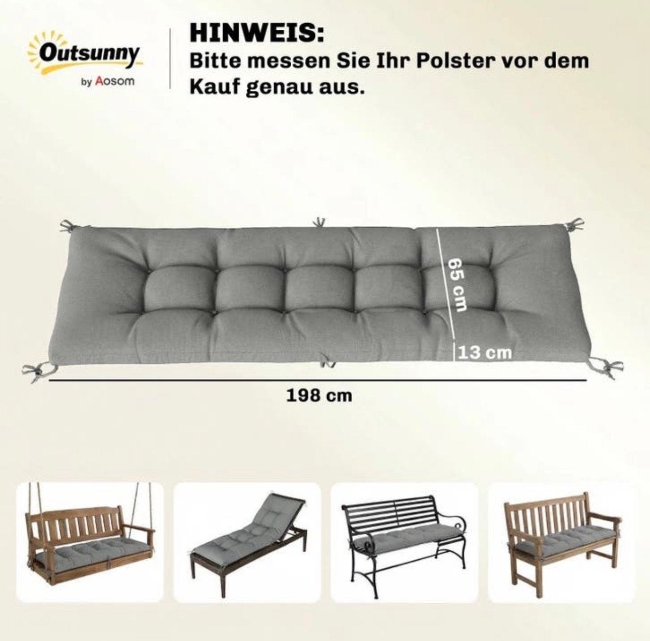 Outsunny Bankkussen Grijs 198x65x13 cm NIEUW IN DOOS, Nieuw, Ophalen of Verzenden, A, A