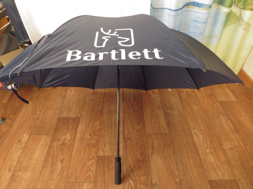 grote blauwe bartlett paraplu en opdruk, Ophalen, Gebruikt, Blauw